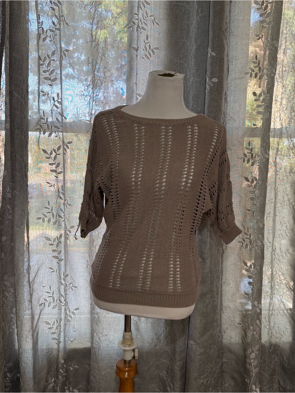 VINTAGE EXPRESS Y2K POINTELLE OPEN KNIT SWEATER TOP size XS
